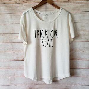 Rae Dunn "Trick Or Treat" Short Sleeve T-shirt Cream Black Cotton Size Large